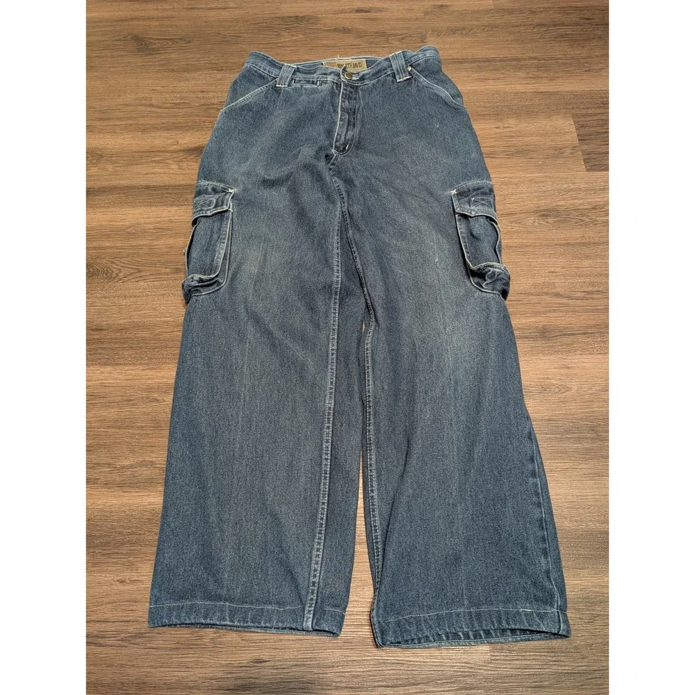 Kenneth David Cargo Street Denim Jeans Mens 34x32 Blue Baggy Wide Leg‎ Y2K Skate
